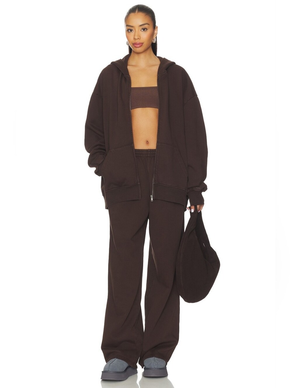 Skims Boyfriend Fleece Set in Espresso